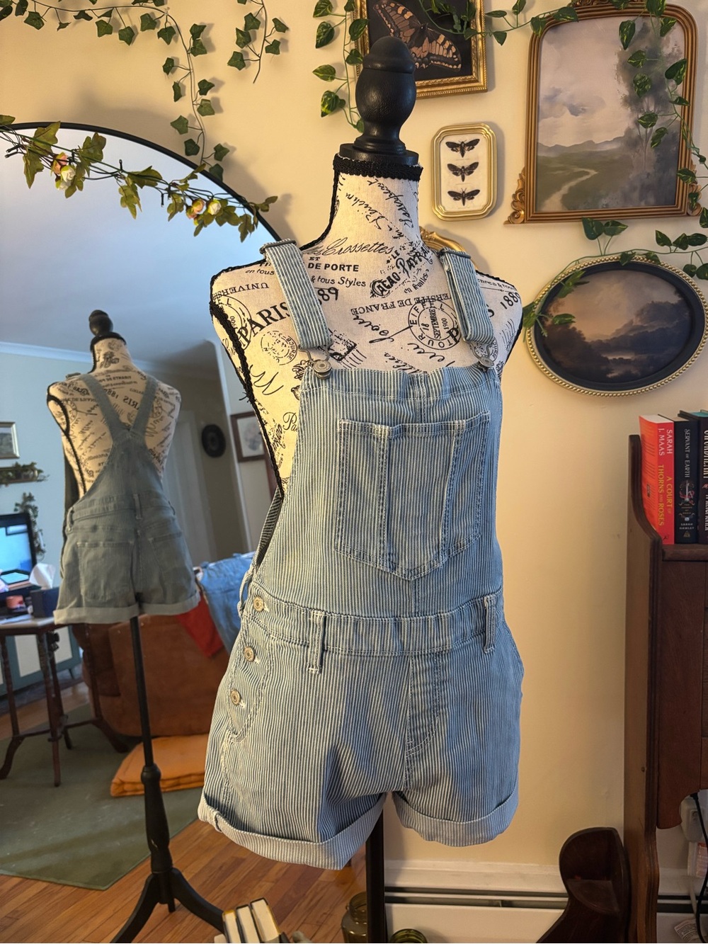 Old Navy Light Blue Pinstripe Short Overalls